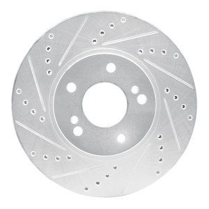 Infiniti Q45 Brake Rotor (1) - Front Left - R1 Concepts - Drilled & Slotted - Silver - `97-`01